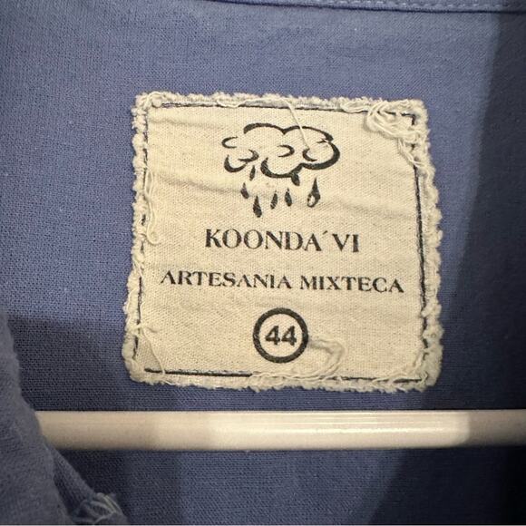 KOONDA'VI Artesania Mixteca Retro Men's Blue Button Down Short Sleeve Shirt - Picture 3 of 5
